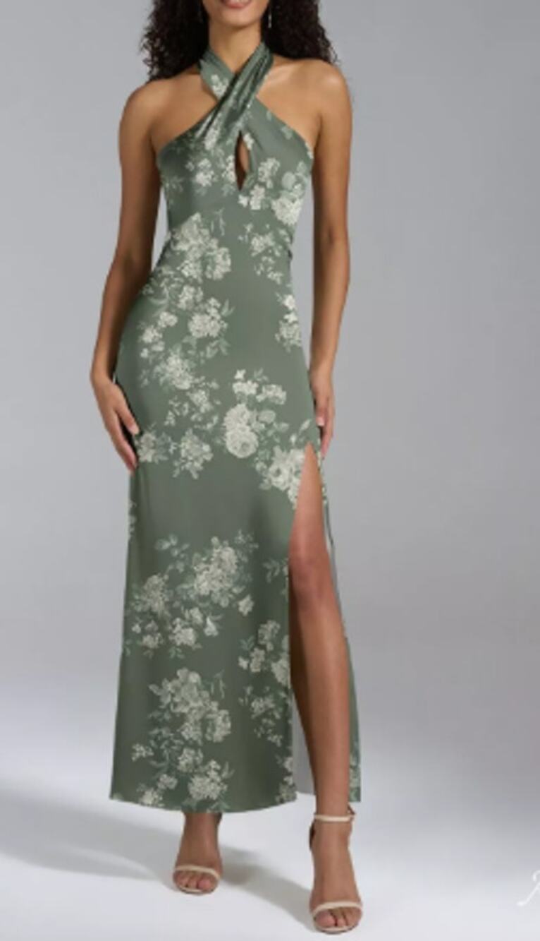 AW BRIDAL 6 S trumpet teal rose floral Huda satin formal party maxi dress b53